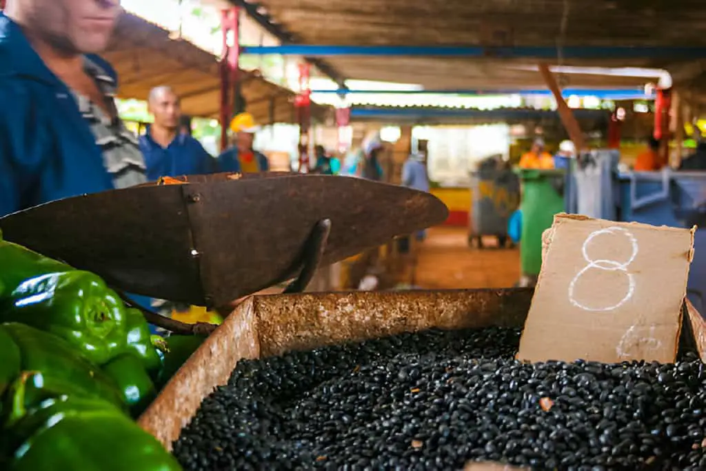 black beans and scale in traditional street market