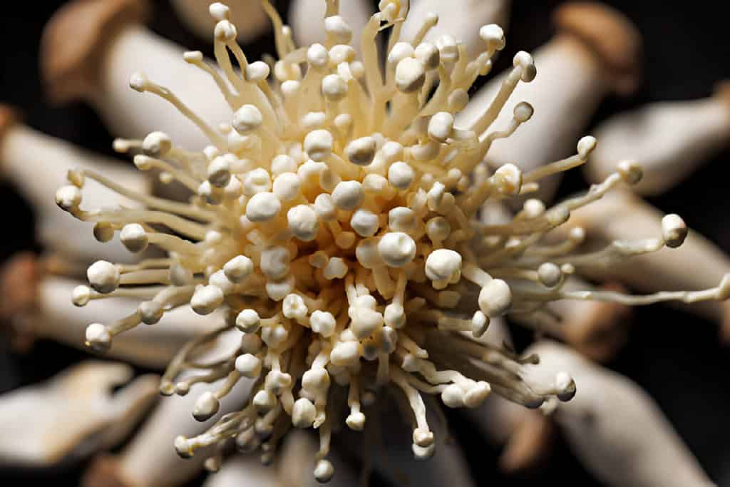 bunch of enoki mushrooms delicious