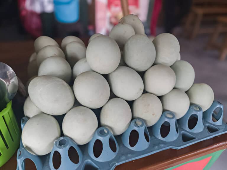 salted boiled duck eggs are displayed and sold